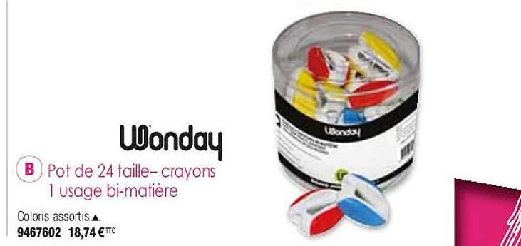 pot de 24 taille-crayons 1 usage bi-matière wonday