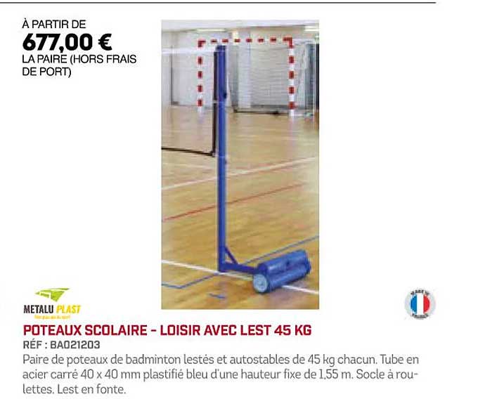 poteaux scolaire  loisir avec lest 45 kg metalu plast