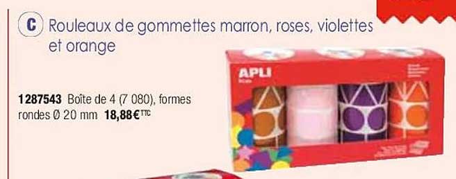 rouleaux de gommettes marron, roses, violettes et orange apli