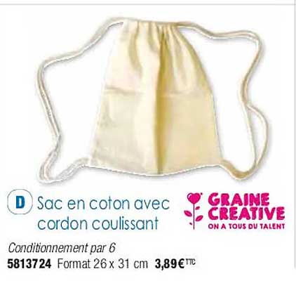 sac en coton avec cordon coulissant graine créative