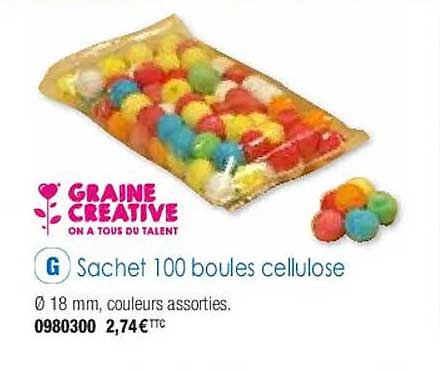 sachet 100 boules cellulose graine créative