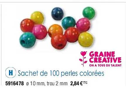 sachet de 100 perles colorées graine créative
