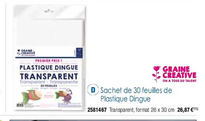 sachet de 30 feuilles de plastique dingue graine créative