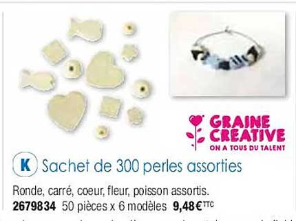 sachet de 300 perles assorties graine créative