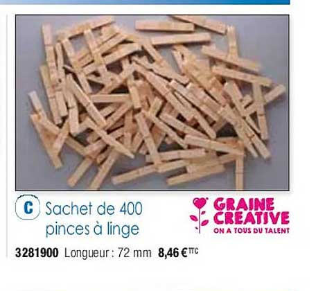sachet de 400 pinces à linge graine créative