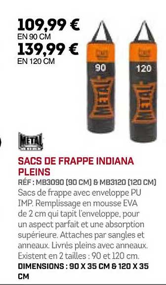 sacs de frappe indiana pleins metal box