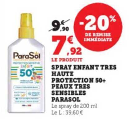 spray enfant très haute protection 50+ peaux très sensibles parasol