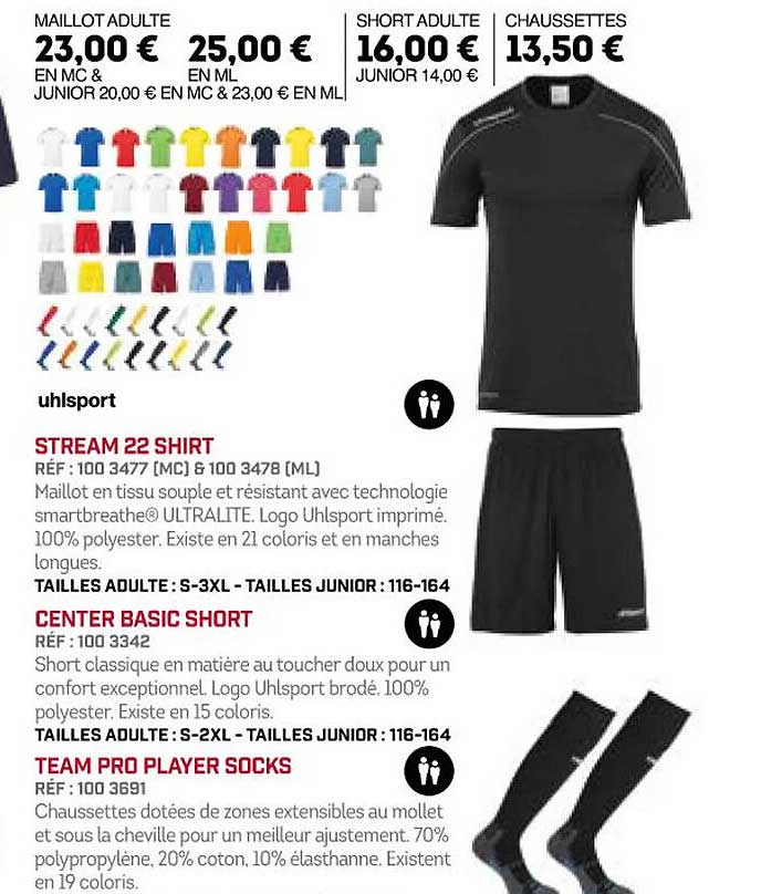 stream 22 shirt, center basic short, team pro player socks uhlsport