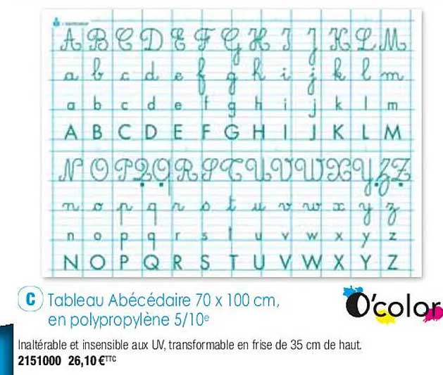 tableau abécédaire 70 x 100 cm, en polypropylène 5-10e o'color