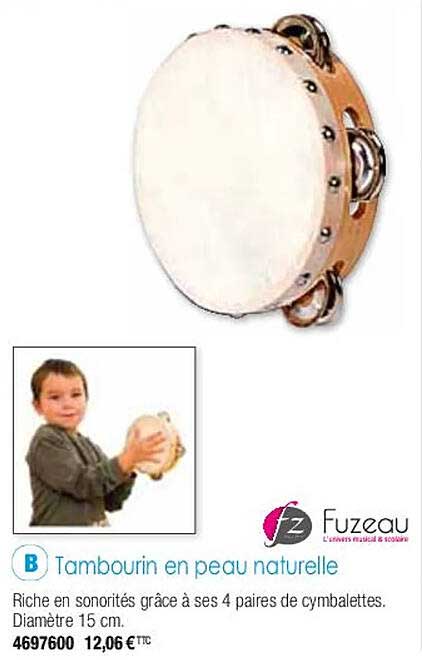 tambourin en peau naturelle fuzeau