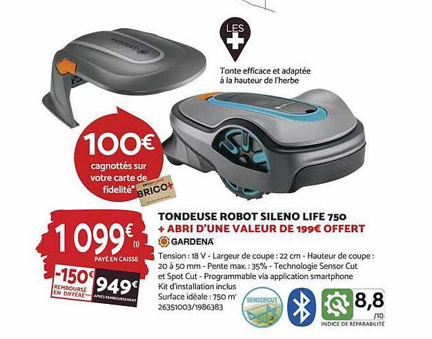 tondeuse robot sileno life 750 + abri offert gardena