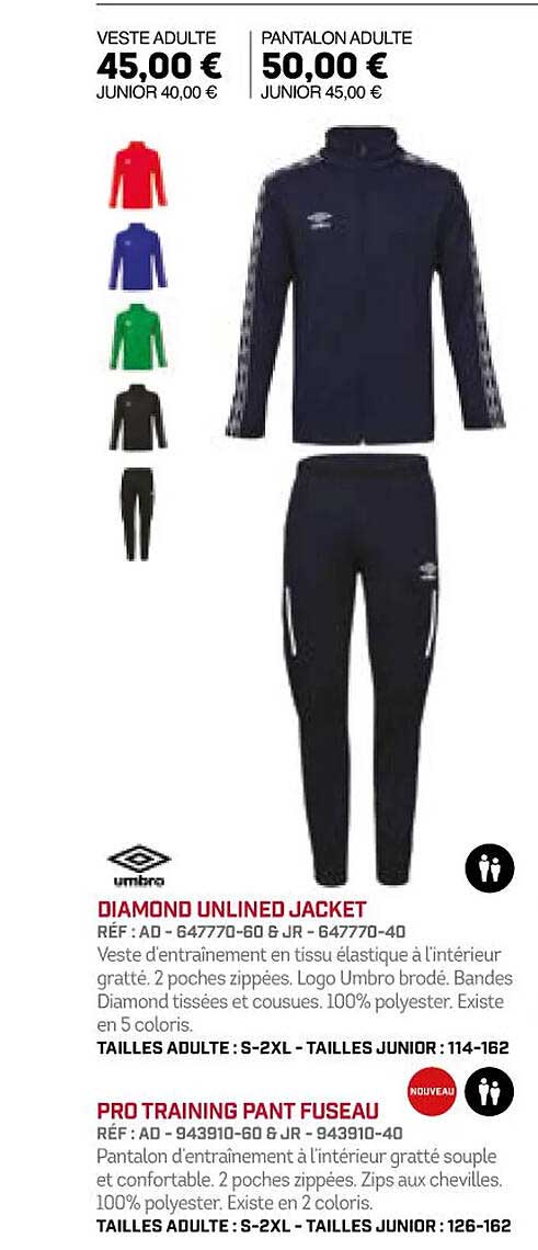 umbro diamond unlined jacket ou pro training pant fuseau