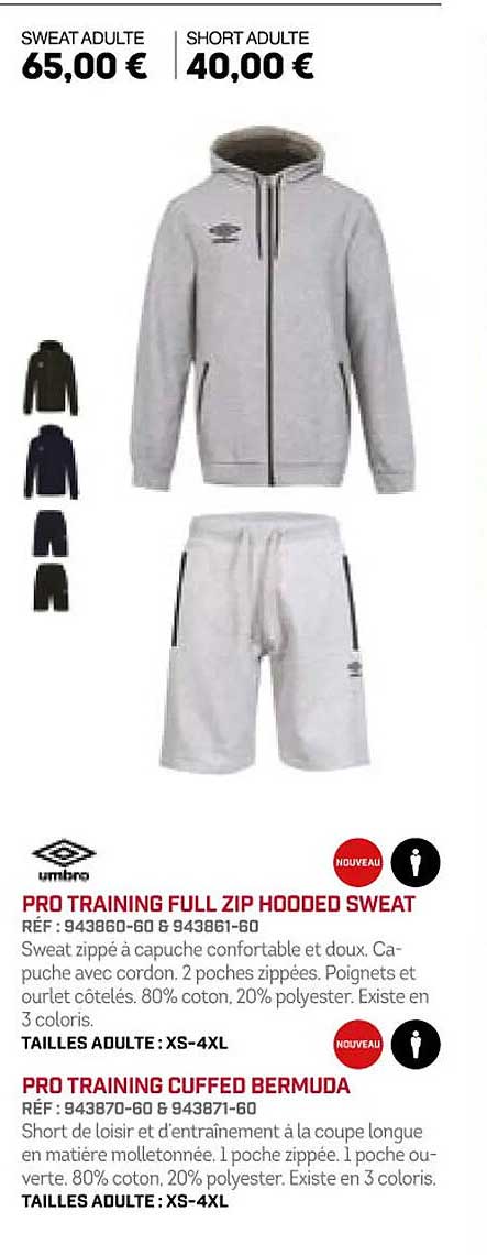 umbro pro training full zip hooded sweat ou cuffed bermuda