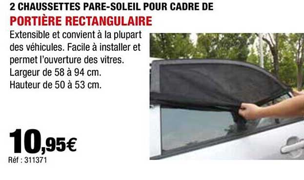 2 chaussettes pare-soleil pour cadre de portiere rectangulaire