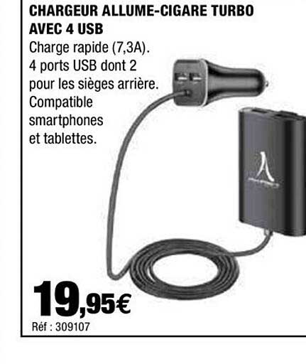 chargeur allume-cigare turbo avec 4 usb