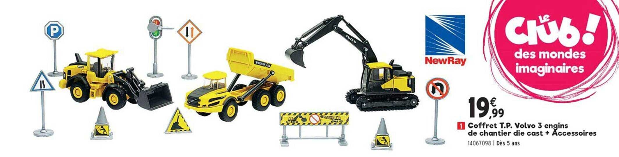 coffret t.p. volvo 3 engins de chantier die cast + accessoires