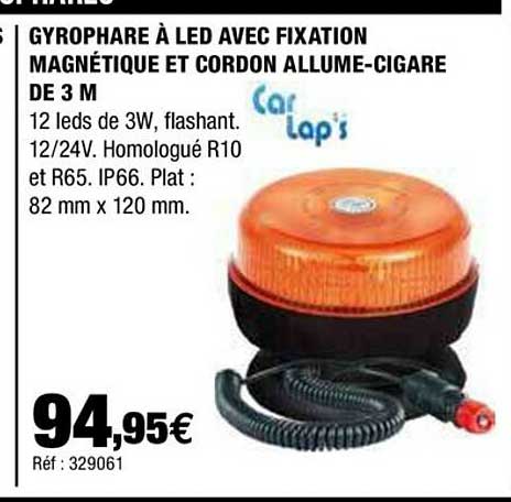 gyrophare à led avec fixation magnétique et cordon allume-cigare de 3 m