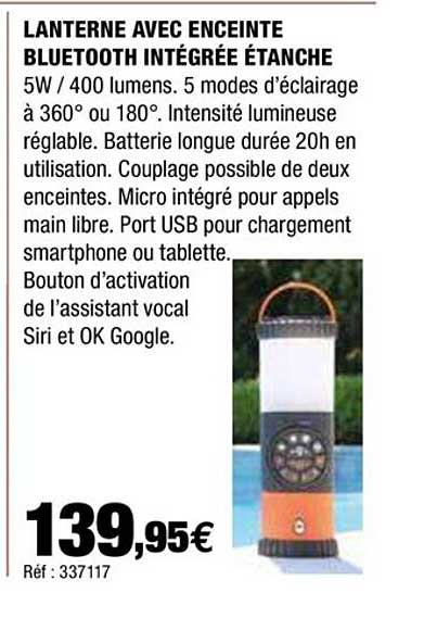 lanterne avec enceinte bluetooth intégrée étanche