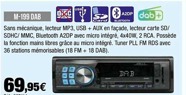 m-199 dab sans mecanique, lecteur m3, usb + aux