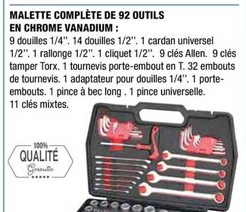 malette complète de 92 outils en chrome vanadium