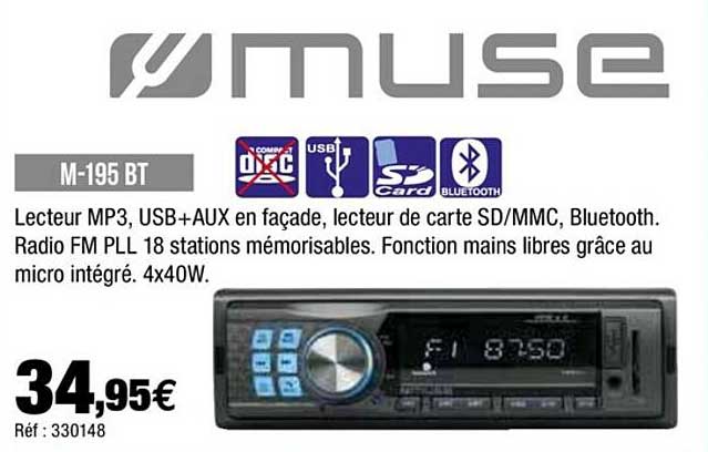 muse m-195 bt lecteur mp3, usb+aux