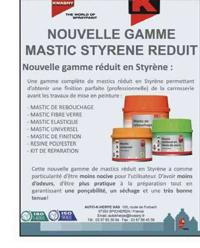 nouvelle gamme mastic styrène réduit