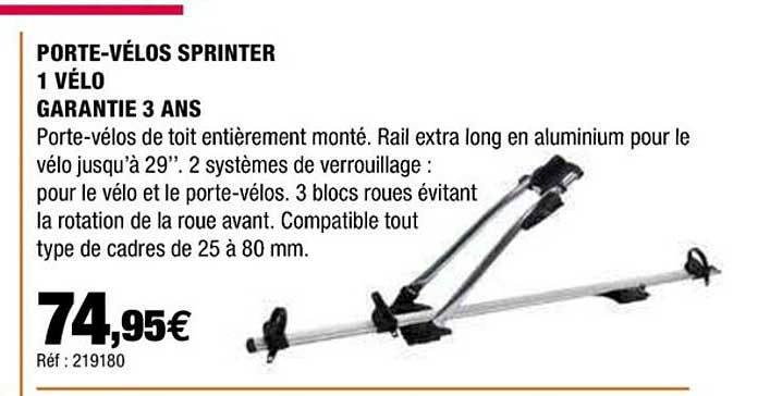 porte-vélos sprinter 1 vélo garantie 3 ans