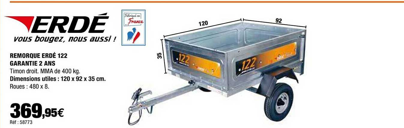 remorque erdé 122 garantie 2 ans