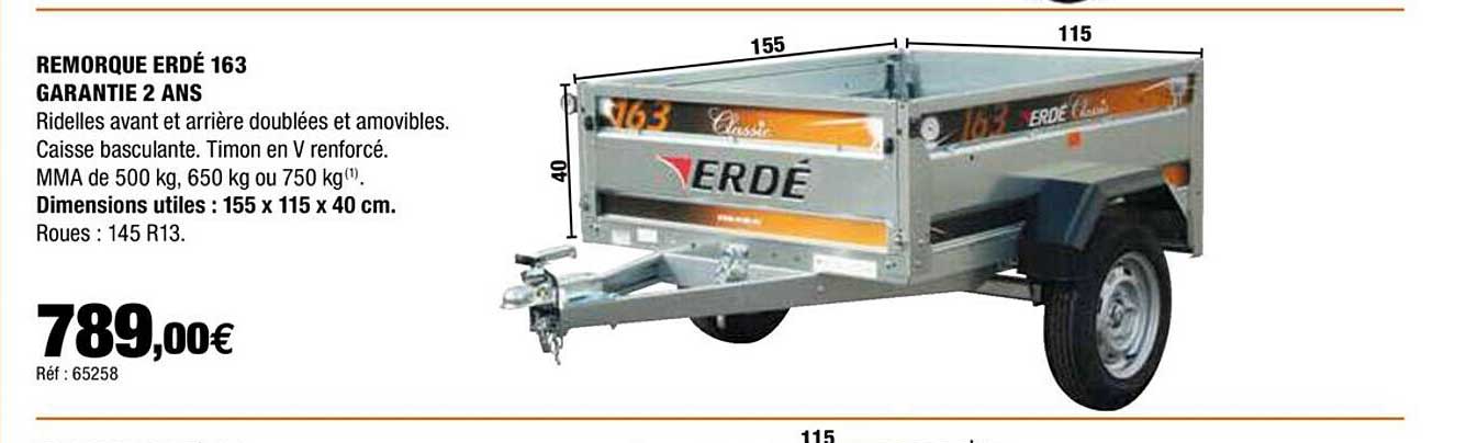 remorque erdé 163 garantie 2 ans