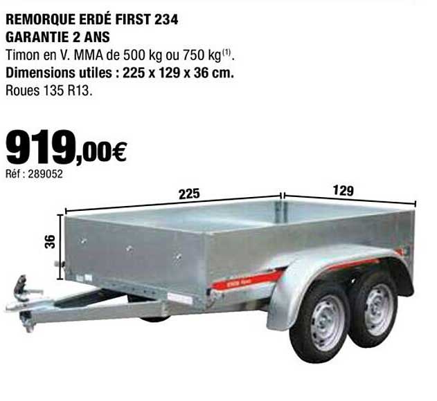 remorque erdé first 234 garantie 2 ans
