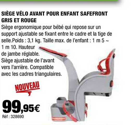 Siege Velo Avant Pour Enfant Safefront Gris Et Rouge