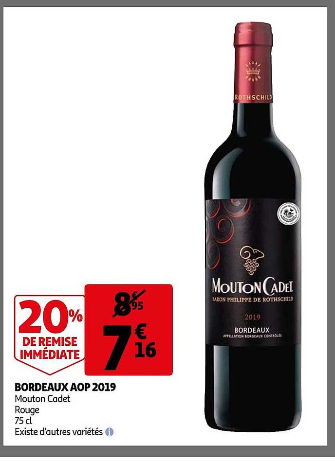 bordeaux aop 2019 mouton cadet rouge