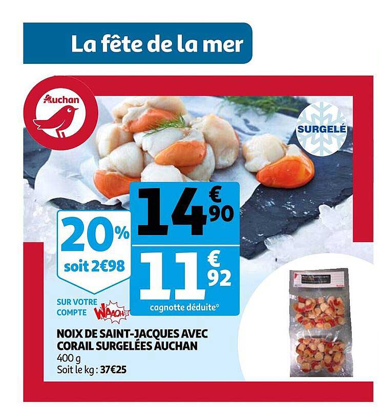 noix de saint-jacques avec corail surgelées auchan