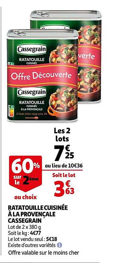 Ratatouille Cuisinée à La Provençale Cassegrain