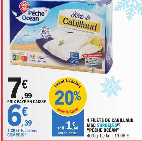 4 Filets De Cabillaud Msc Surgelés "pêche Océan"