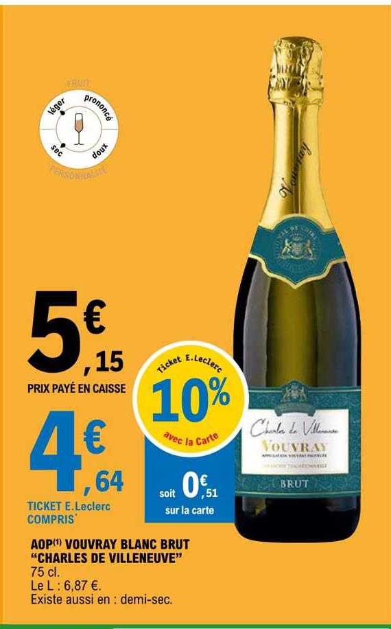 aop vouvray blanc brut "charles de villeneuve"