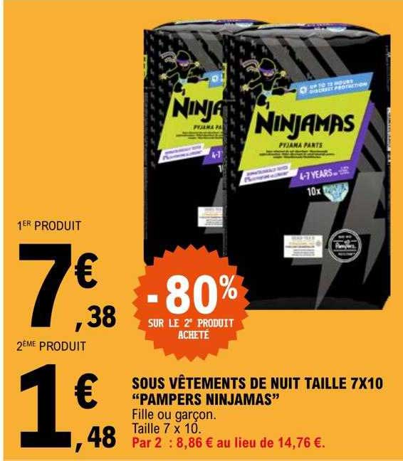 sous vêtements de nuit taille 7 x 10 "pampers ninjamas"