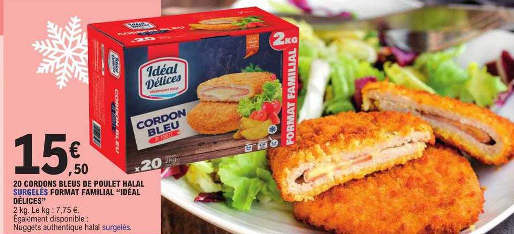 20 cordons bleus de poulet halal surgelés format familial "idéal délices"