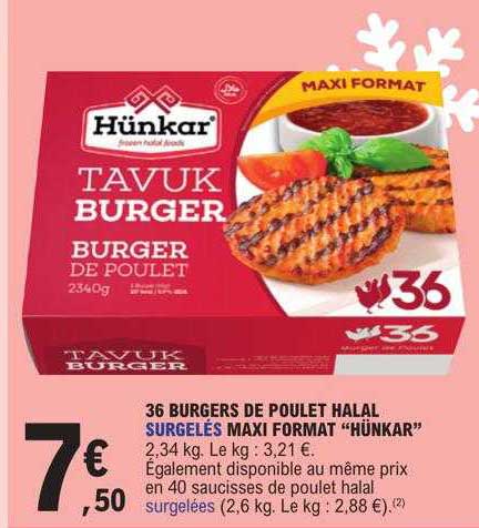 36 burgers de poulet halal surgelés maxi format "hünkar"