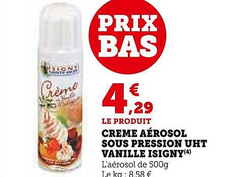 crème aérosol sous pression uht vanille isigny