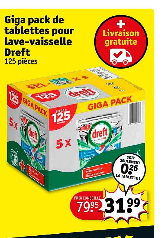 giga pack de tablettes pour lave-vaisselle dreft