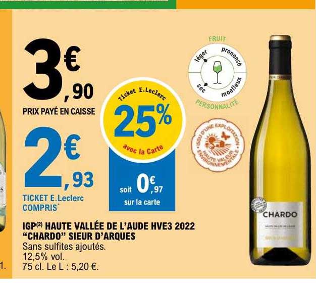 igp haute vallée de l'aude hve3 2022 "chardo" sieur d'arques