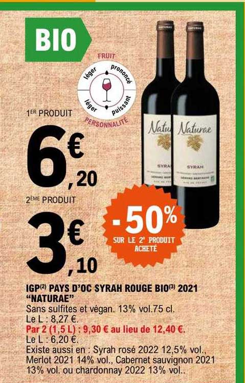 Igp Pays D'oc Syrah Rouge Bio 2021 "naturae"