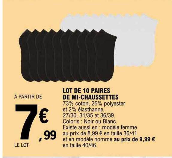 lot de 10 paires de mi-chaussettes