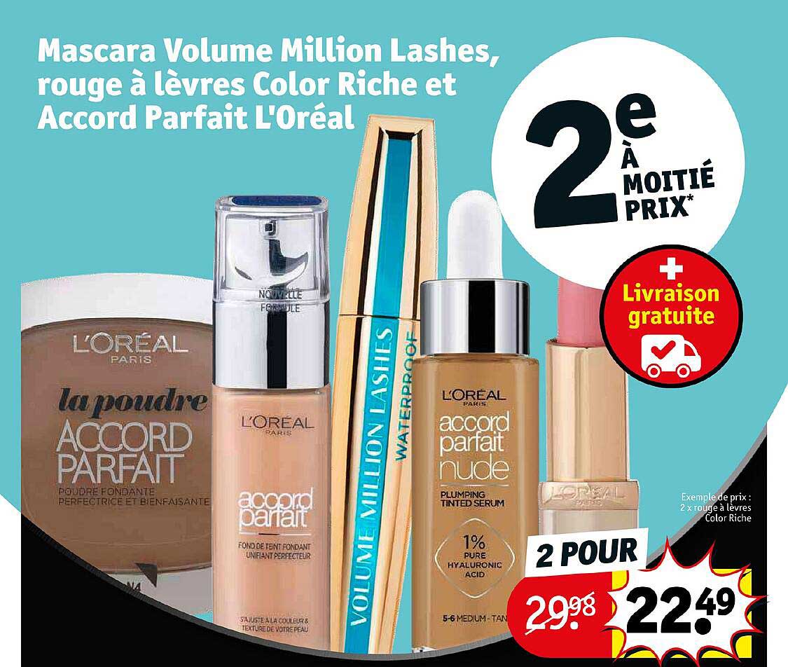 mascara volume millioin lashes, rouge à lèvres color riche et accord parfait l'oréal