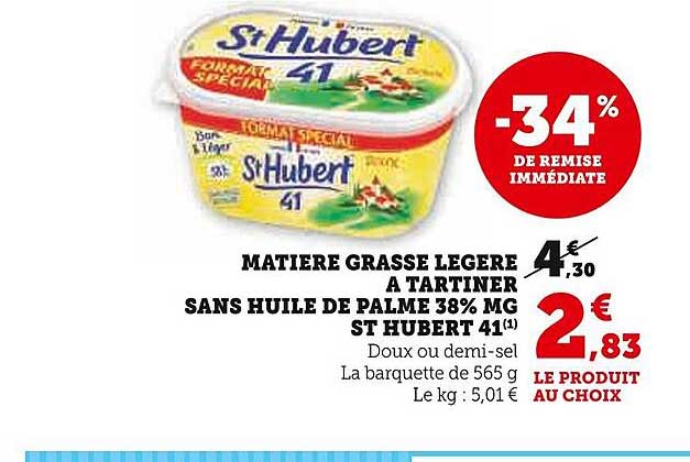 matière grasse légère à tartiner sans huile de palme 38% mg st hubert 41