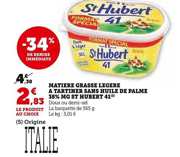 matière grasse légère à tartiner sans huile de palme 38% mg st hubert 41