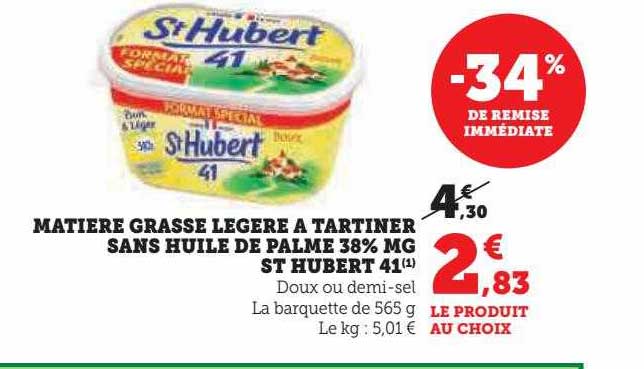 matière grasse légère à tartiner sans huile de palme 38% mg st hubert 41