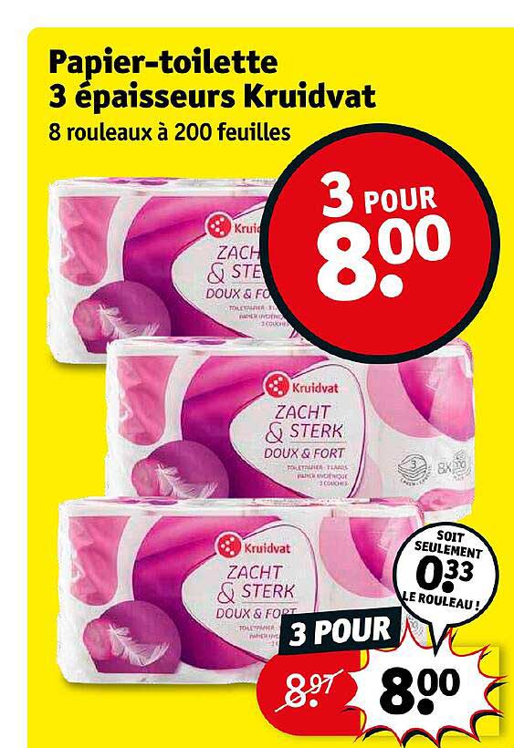 Papier-toilette 3 épaisseurs Kruidvat