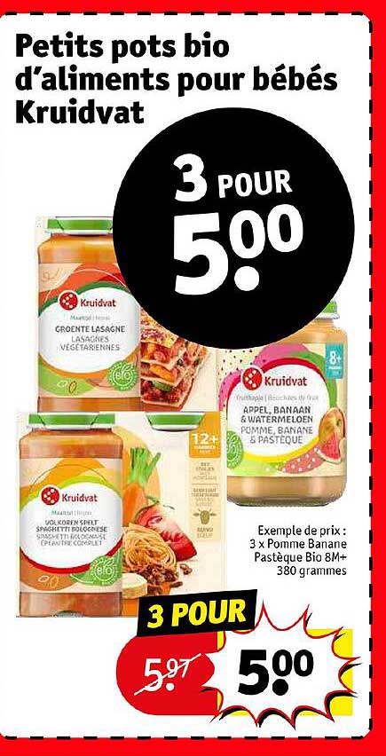 petits pots bio d'aliments pour bébés kruidvat